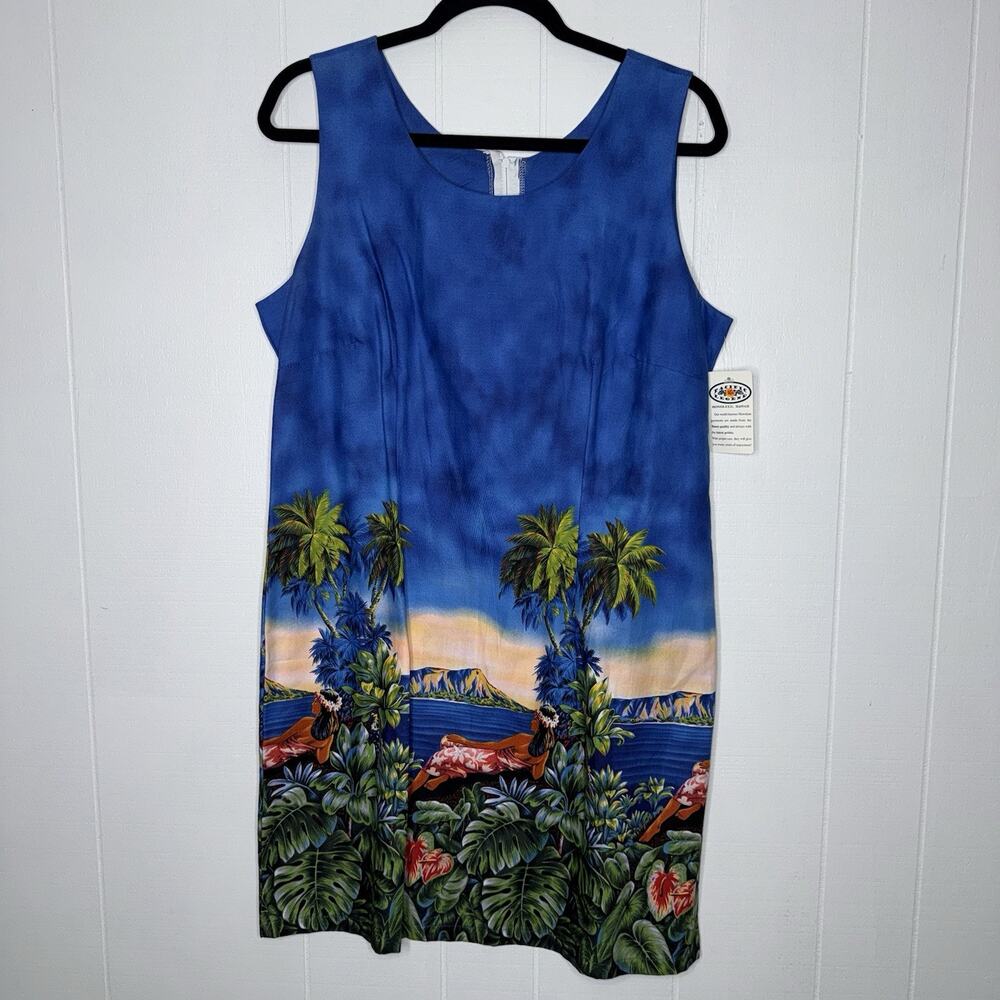 Pacific Legend Women’s Hawaiian Dress Sleeveless Blue Cruise Resort Size XL NWT